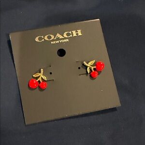 Coach Red Cherry Stud Earrings with Gold-Tone Stems
